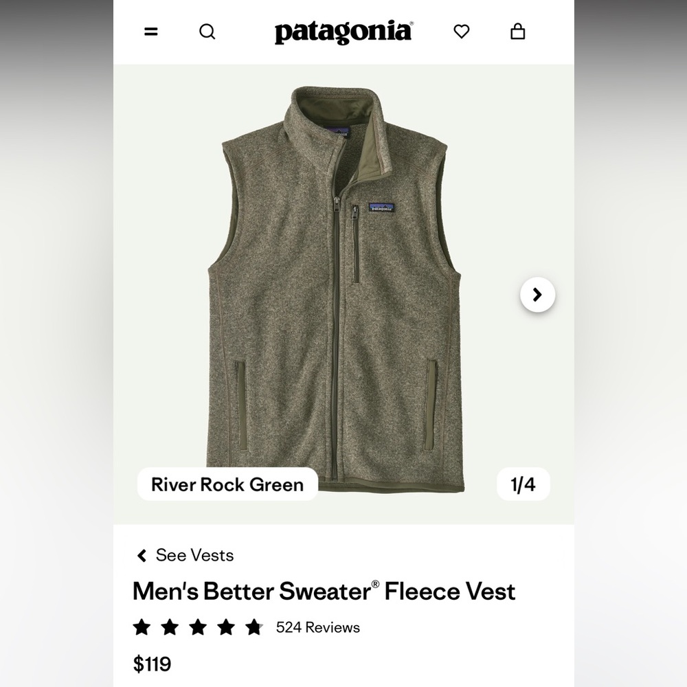 Patagonia Men’s Better Sweater® Fleece Vest – Size M